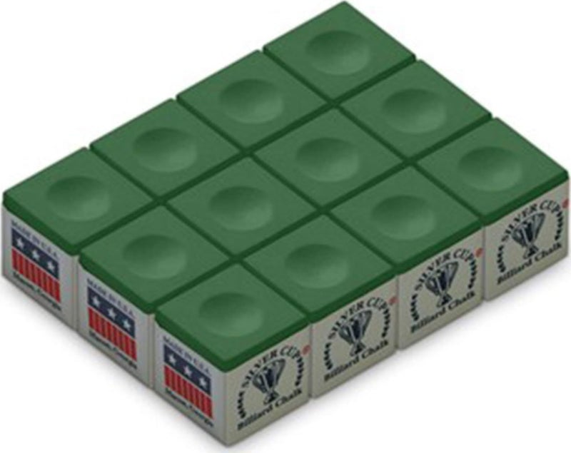 Silver Cup Billiard Pool Cue Chalk - Green, 12 Cubes - Image 1